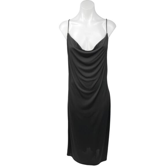 Zara Black Silky Cowl Neck Cami Camisole Midi Backless Tank Slip Dress Size L - Picture 3 of 7